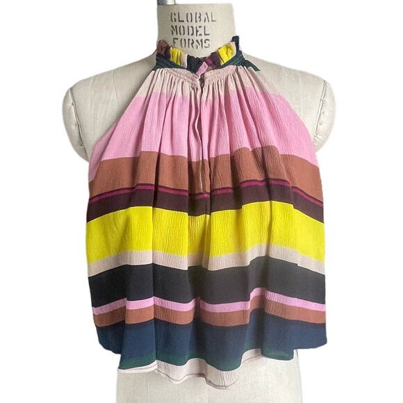 Apiece Apart Olivera Bright Striped Cropped Halter Silk Top Size 2 - Picture 2 of 6
